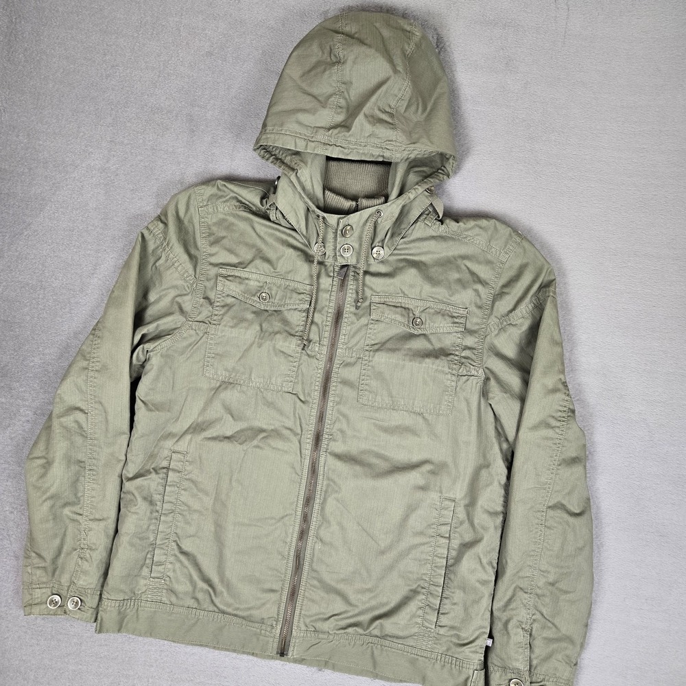 Toad & Co Lander Jacket Men Medium Green Outdoor Chore Removable Hood Full Zip